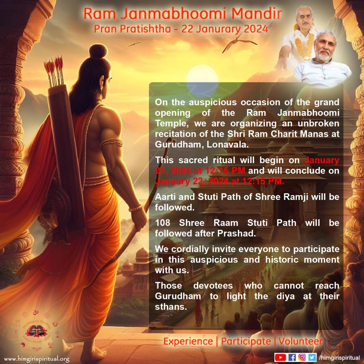 Ram Lalla Pran Pratishtha 22 Jan 2024